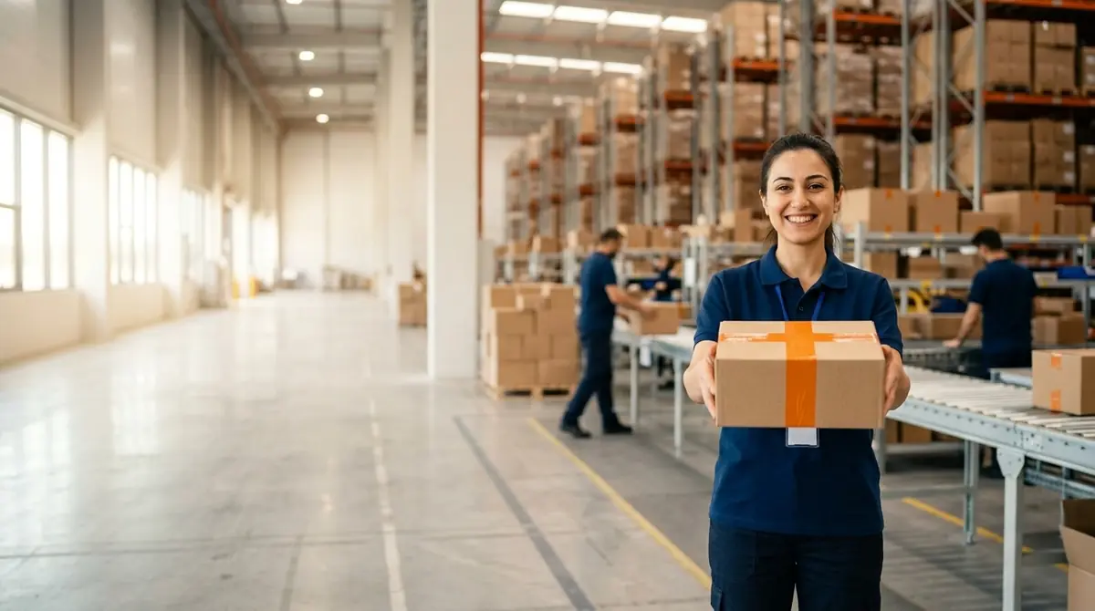 Depo görevlisi paket teslim ediyor